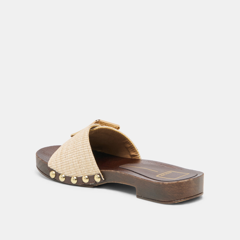 Dolce Vita SHOES | SHERY Natural Raffia Open-Toe Buckle Wood Sole Sandals