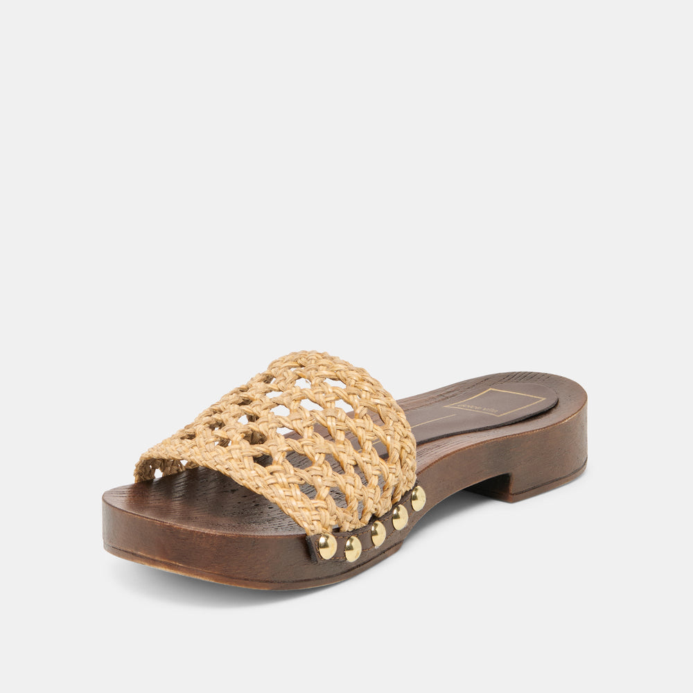 Dolce Vita SHOES | SADIE Tan Raffia Wood Sole Open-Toe Sandals