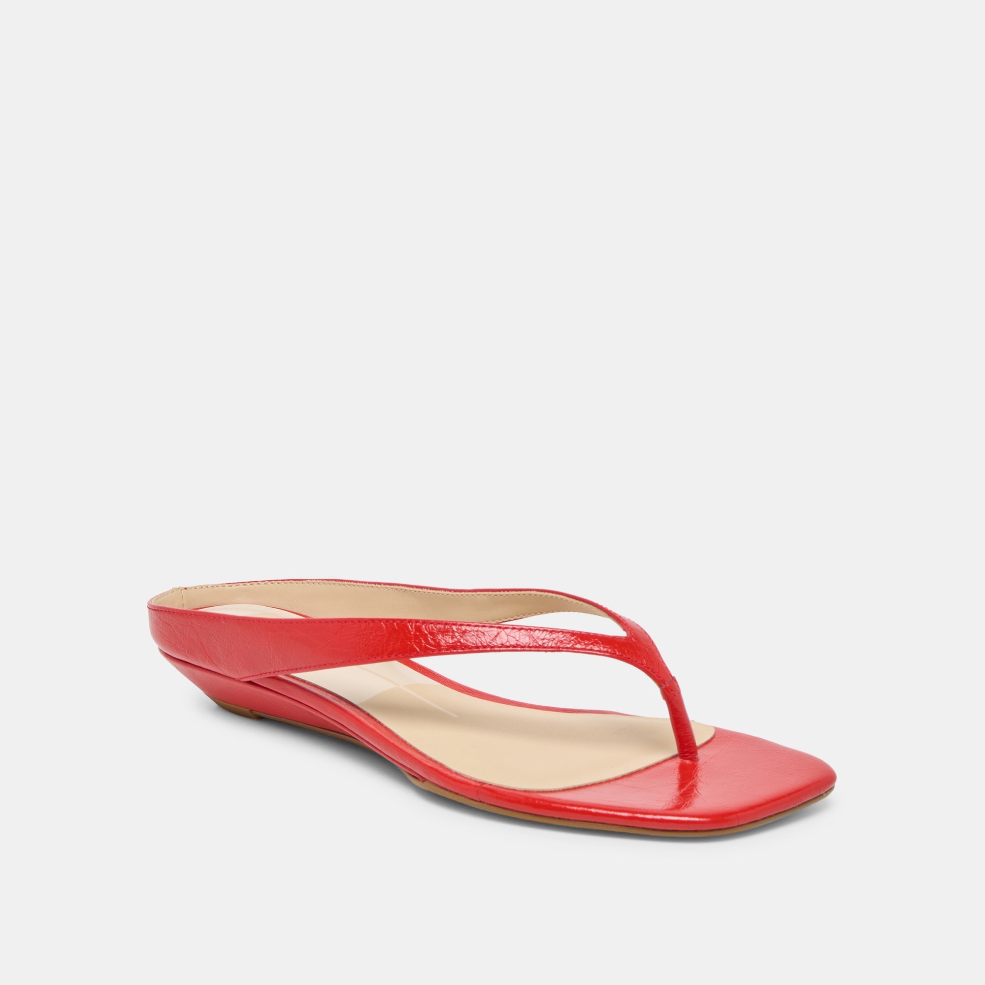 Dolce Vita SHOES | GIZEL Red Crinkle Patent Thong Square-Toe Sandals