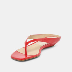 Dolce Vita SHOES | GIZEL Red Crinkle Patent Thong Square-Toe Sandals