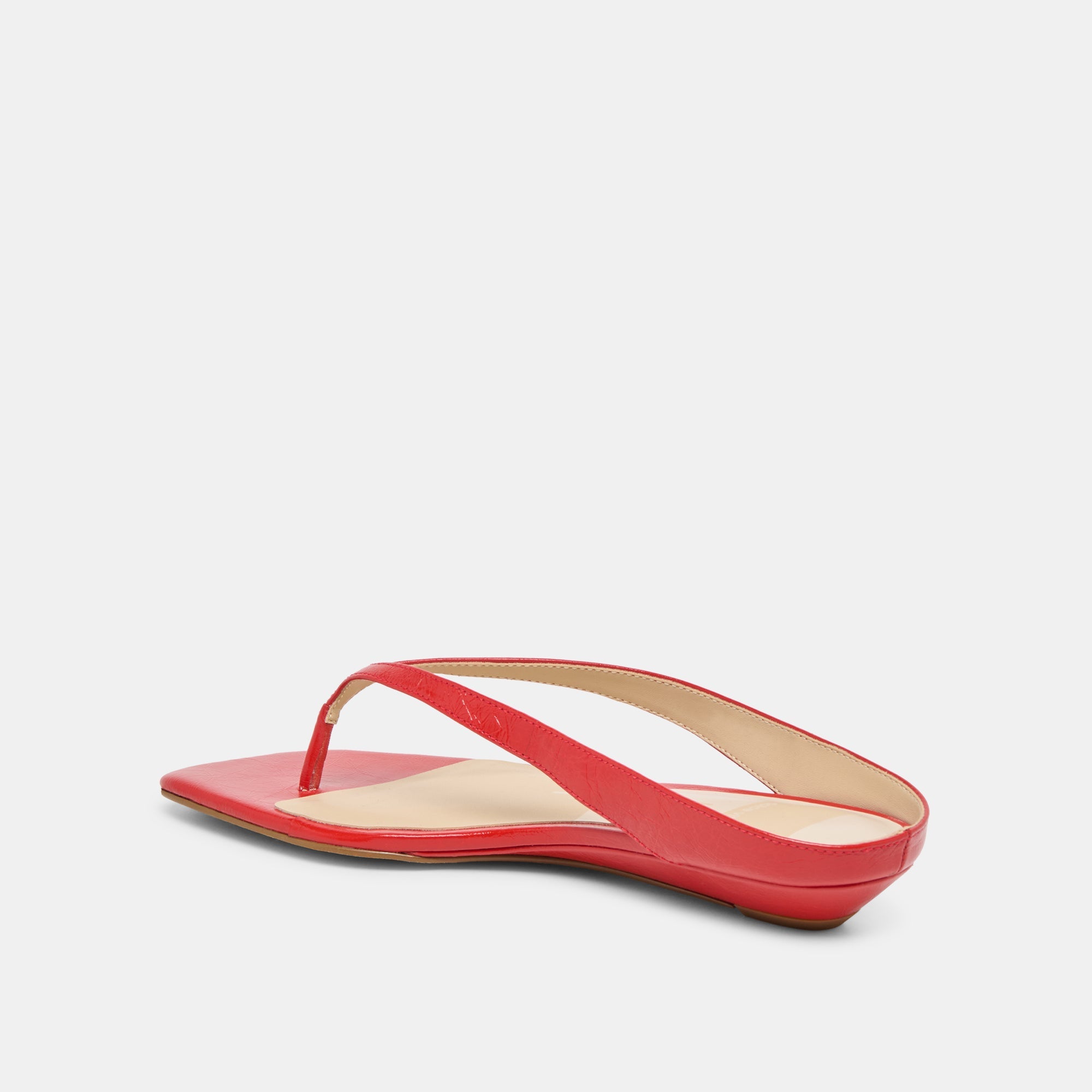 Dolce Vita SHOES | GIZEL Red Crinkle Patent Thong Square-Toe Sandals