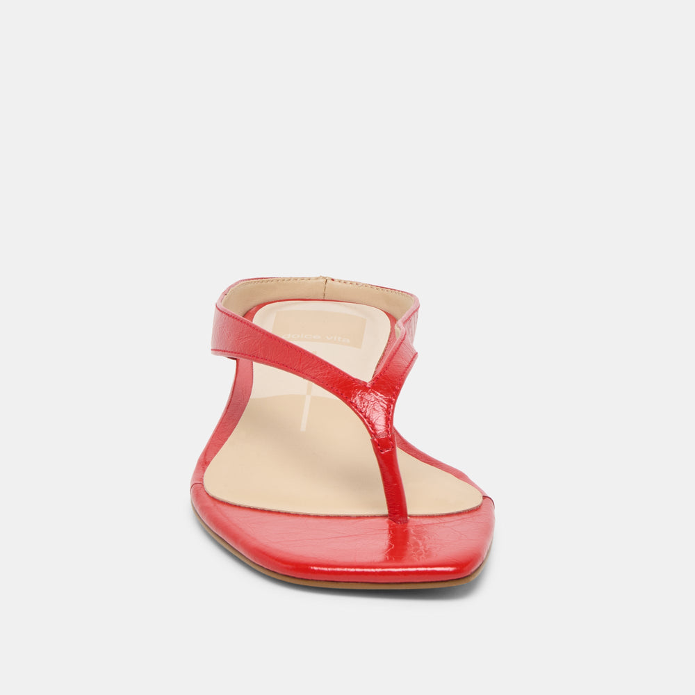 Dolce Vita SHOES | GIZEL Red Crinkle Patent Thong Square-Toe Sandals