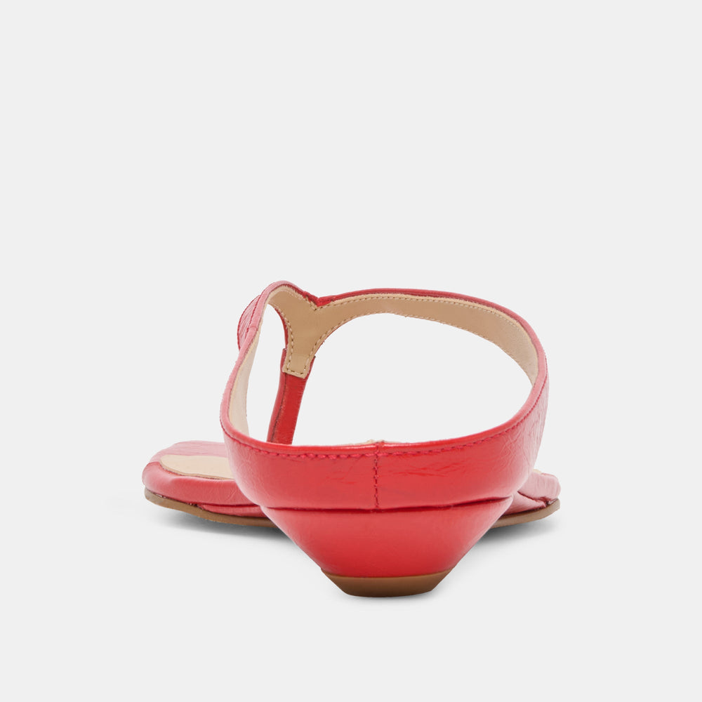Dolce Vita SHOES | GIZEL Red Crinkle Patent Thong Square-Toe Sandals