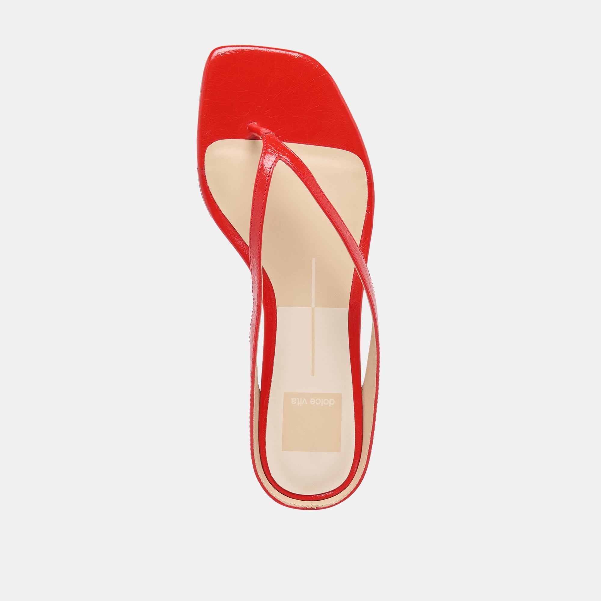 Dolce Vita SHOES | GIZEL Red Crinkle Patent Thong Square-Toe Sandals