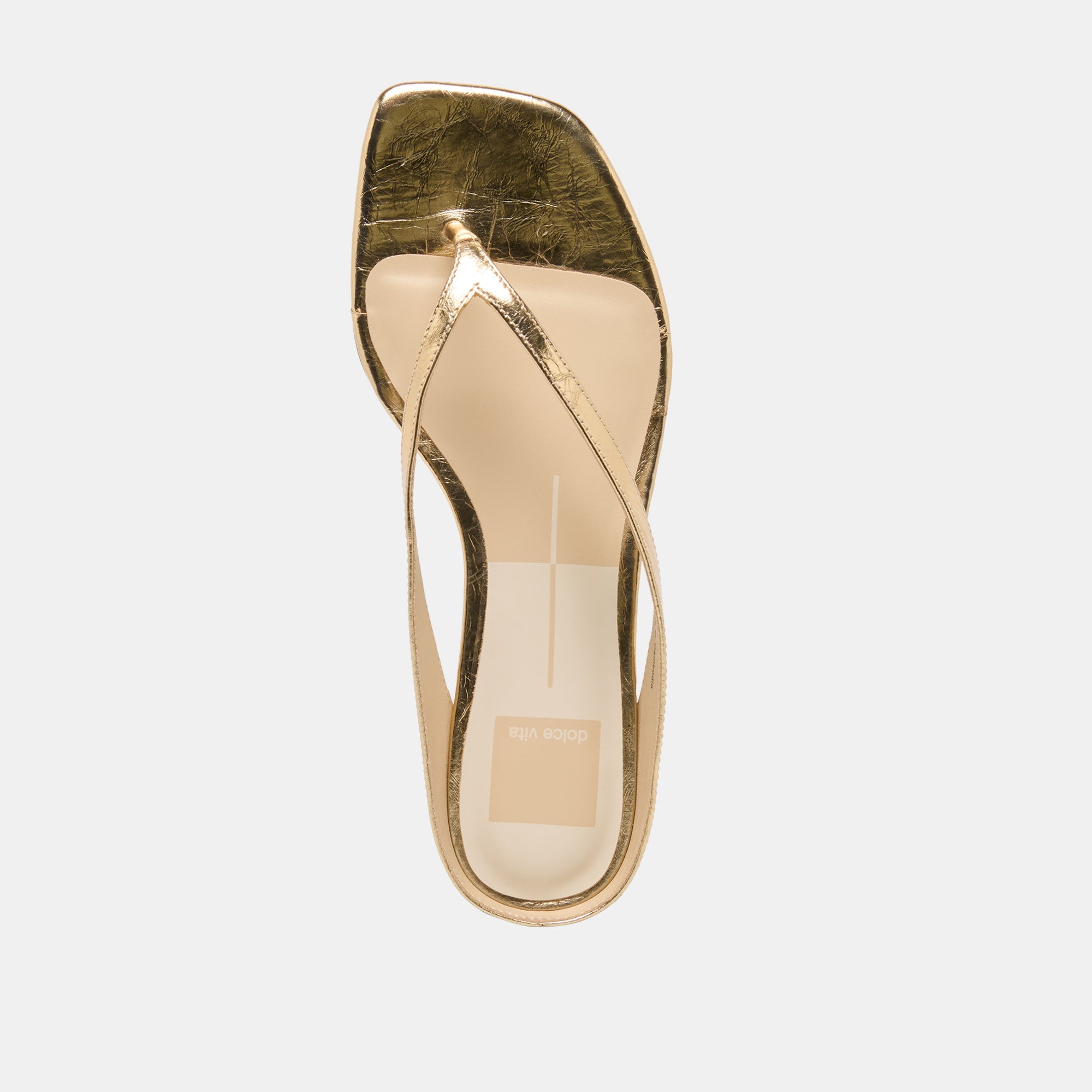 Dolce Vita SHOES | GIZEL Gold Crinkle Patent Thong Square-Toe Sandals