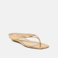 Dolce Vita SHOES | GIZEL Gold Crinkle Patent Thong Square-Toe Sandals