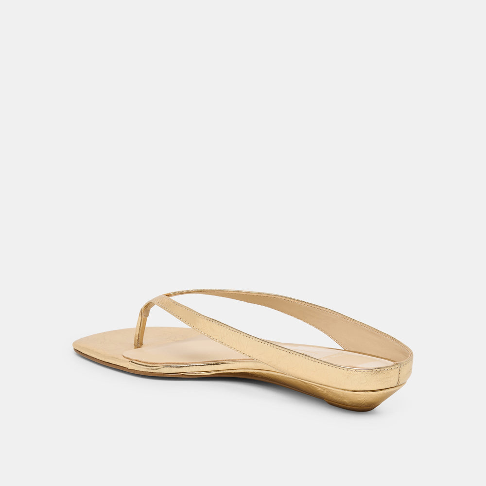 Dolce Vita SHOES | GIZEL Gold Crinkle Patent Thong Square-Toe Sandals