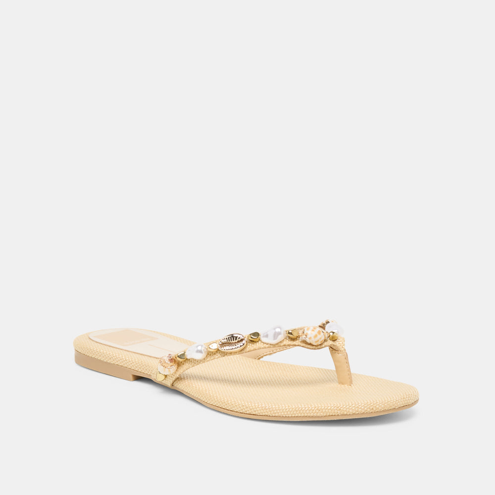 Dolce Vita SHOES | KYSHA Lt Natural Raffia Shell Flip-Flop Sandals