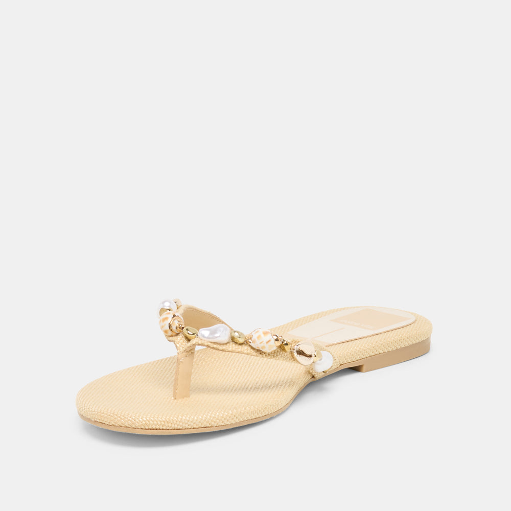 Dolce Vita SHOES | KYSHA Lt Natural Raffia Shell Flip-Flop Sandals