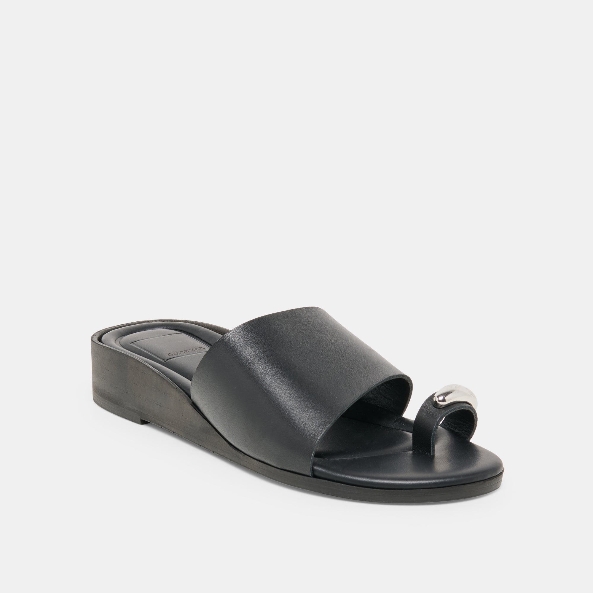 Dolce Vita SHOES | MOXY Black Leather Metal Detail Open-Toe Sandals