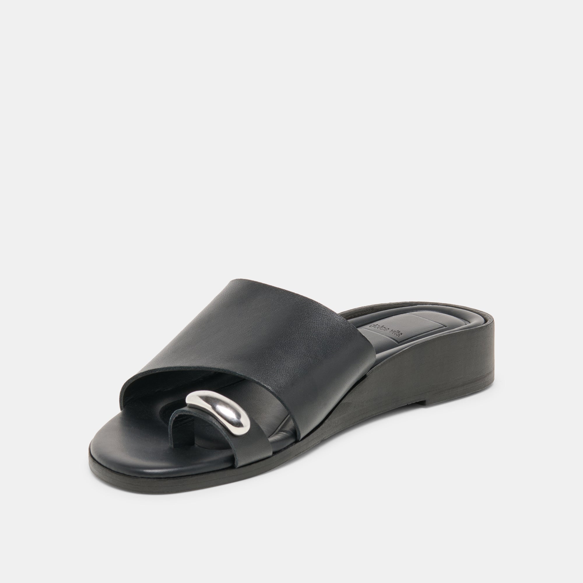 Dolce Vita SHOES | MOXY Black Leather Metal Detail Open-Toe Sandals
