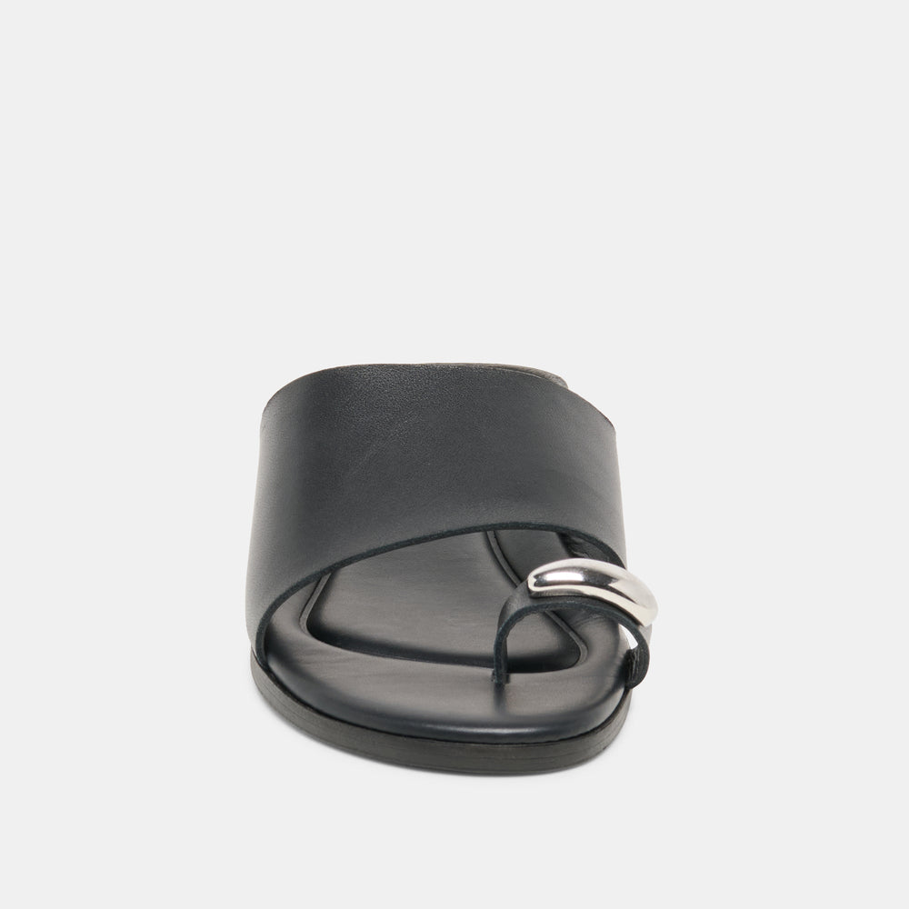 Dolce Vita SHOES | MOXY Black Leather Metal Detail Open-Toe Sandals