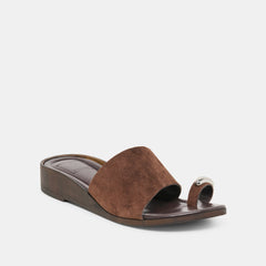 Dolce Vita SHOES | MOXY Dk Brown Suede Metal Detail Open-Toe Sandals
