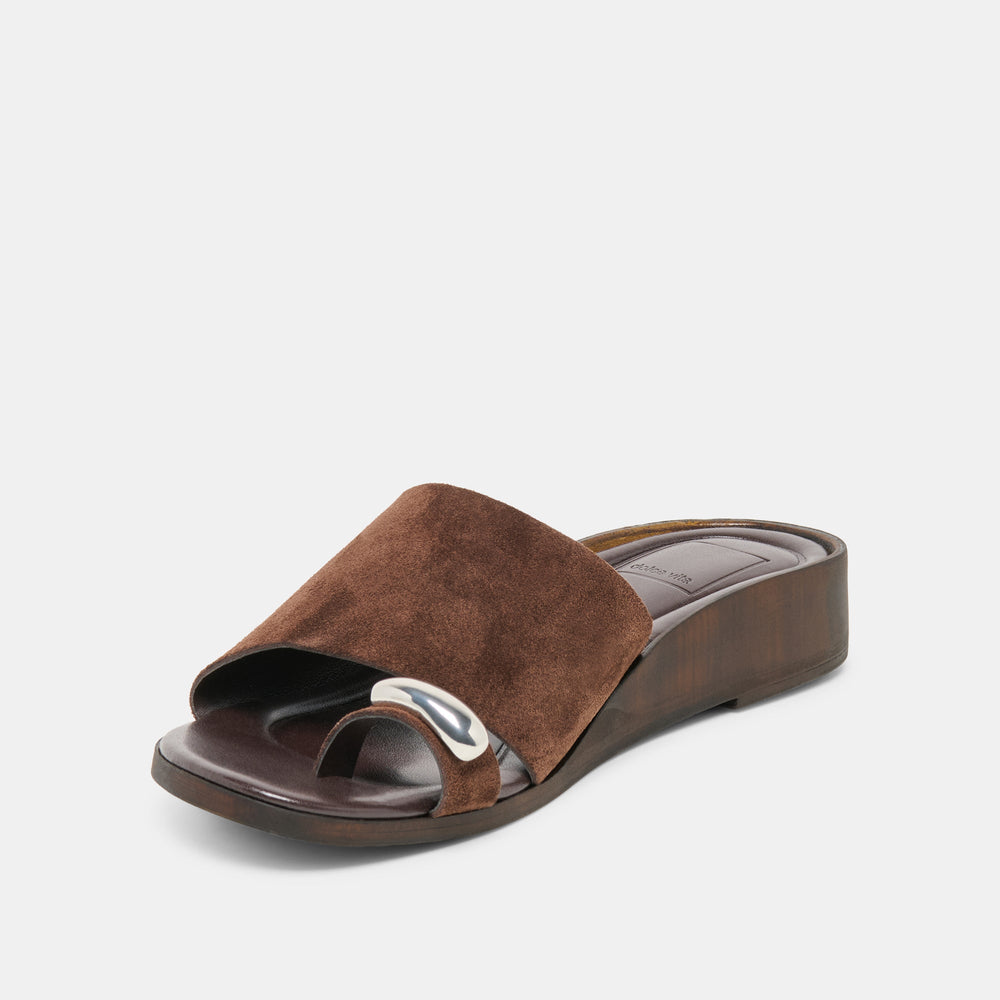 Dolce Vita SHOES | MOXY Dk Brown Suede Metal Detail Open-Toe Sandals