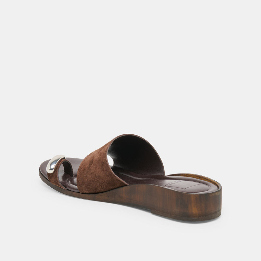 Dolce Vita SHOES | MOXY Dk Brown Suede Metal Detail Open-Toe Sandals