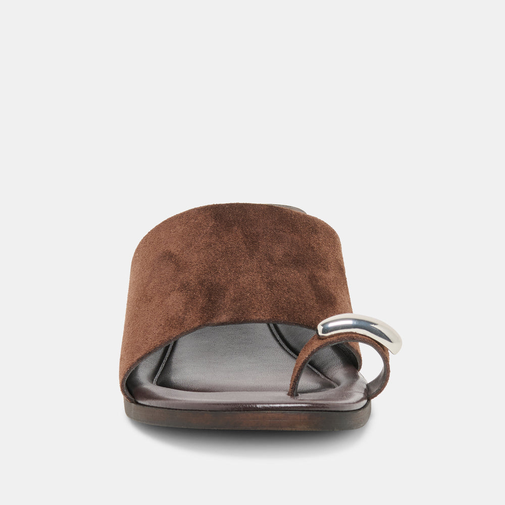 Dolce Vita SHOES | MOXY Dk Brown Suede Metal Detail Open-Toe Sandals