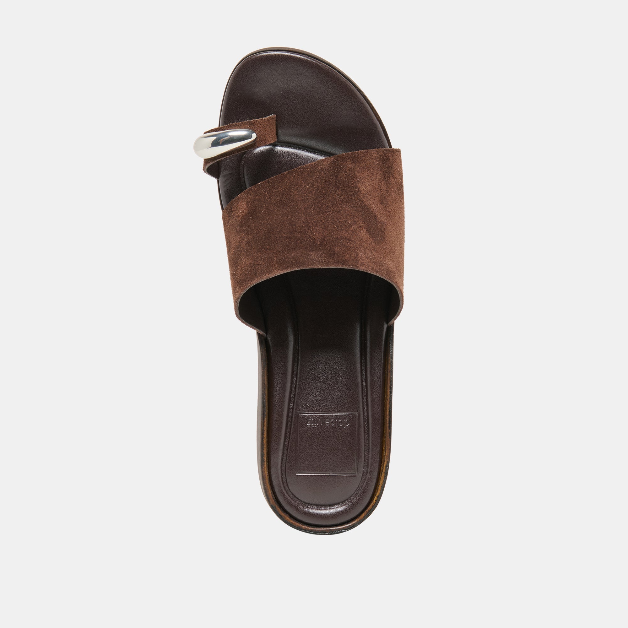 Dolce Vita SHOES | MOXY Dk Brown Suede Metal Detail Open-Toe Sandals