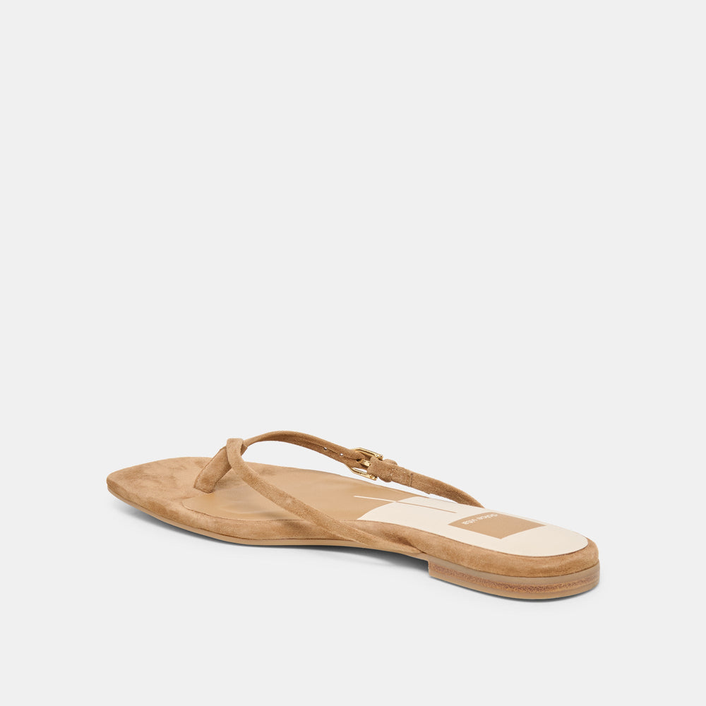 Dolce Vita SHOES | MALTA Lt Brown Suede Buckle Flip-Flop Sandals