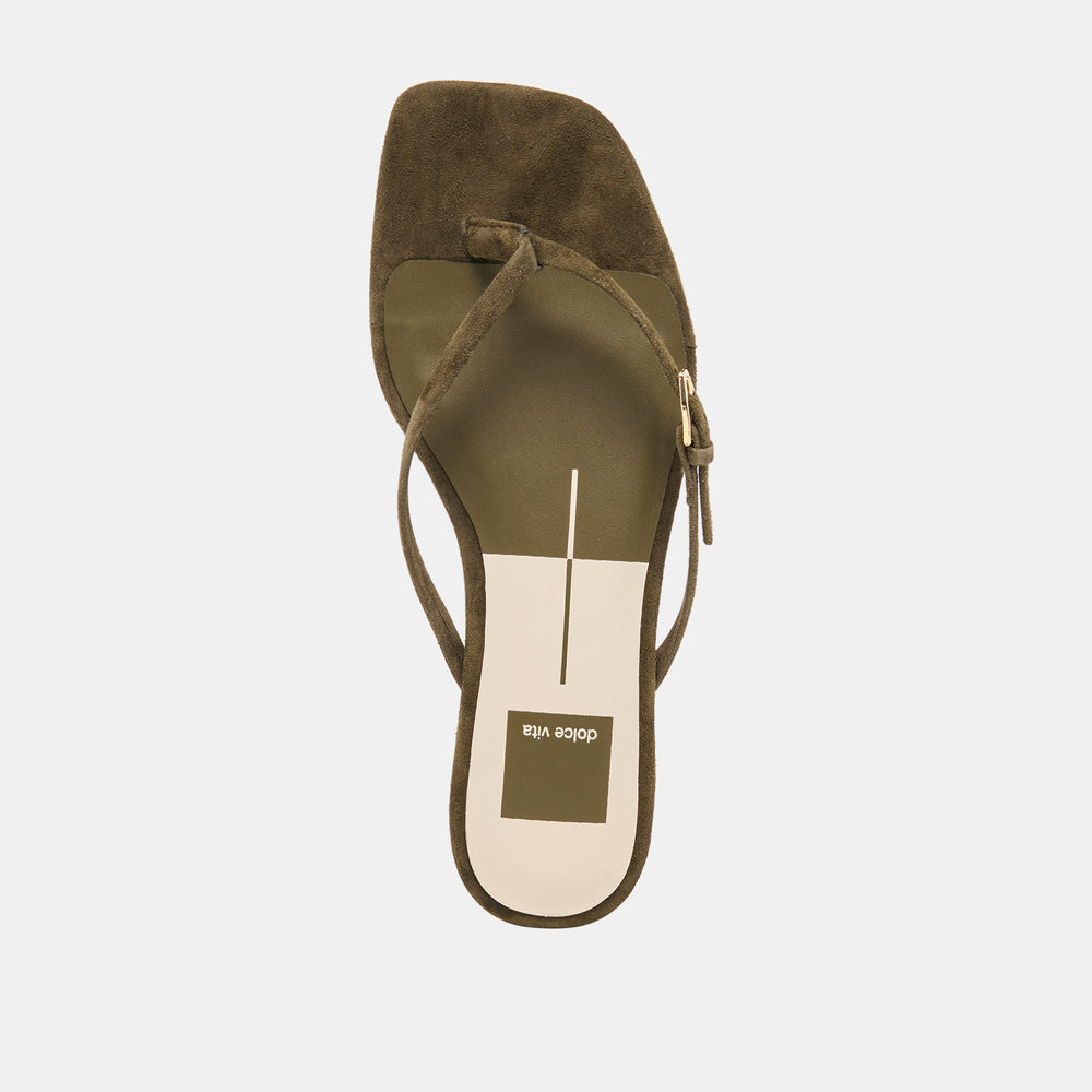 Dolce Vita SHOES | MALTA Dk Olive Suede Buckle Flip-Flop Sandals
