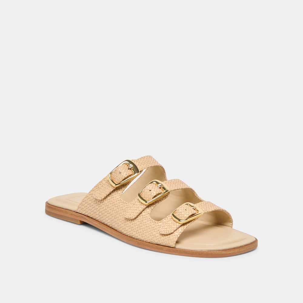 Dolce Vita SHOES | FIN Sand Raffia Open-Toe Slide Sandals