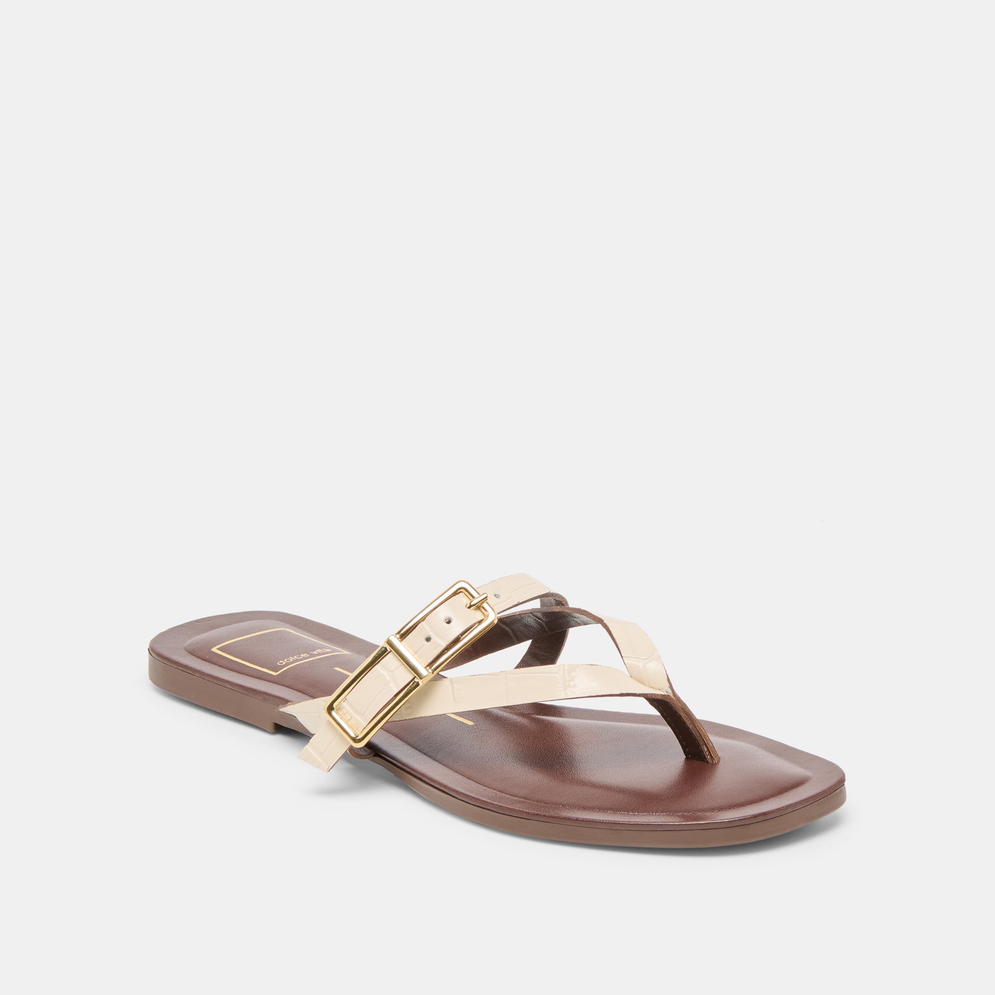 Dolce Vita SHOES | Piers Beige Croco Embossed Leather Sandals