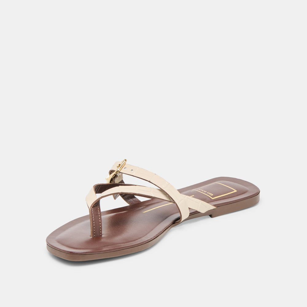 Dolce Vita SHOES | Piers Beige Croco Embossed Leather Sandals