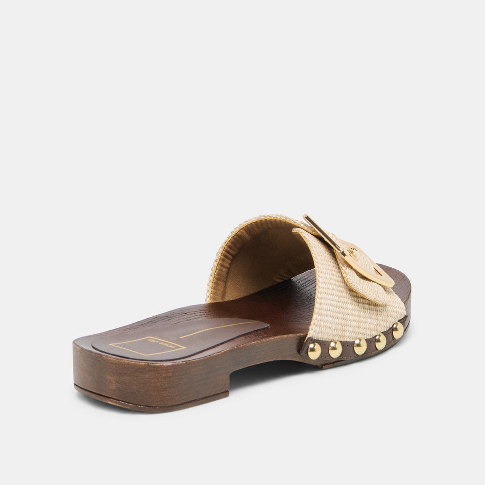 Dolce Vita SHOES | SHERY Natural Raffia Open-Toe Buckle Wood Sole Sandals