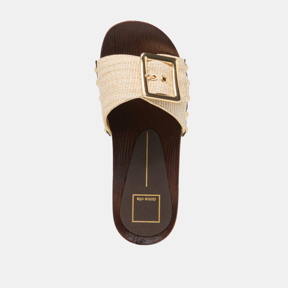 Dolce Vita SHOES | SHERY Natural Raffia Open-Toe Buckle Wood Sole Sandals