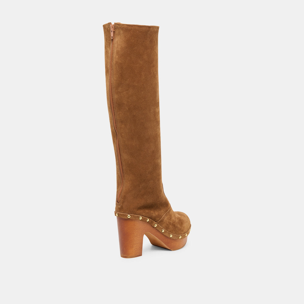 Dolce Vita SHOES | JENNY Chestnut Suede Knee-High Platform Wood Sole Boots