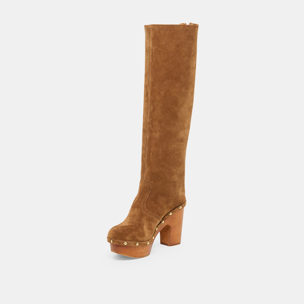 Dolce Vita SHOES | JENNY Chestnut Suede Knee-High Platform Wood Sole Boots