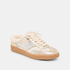 Dolce Vita SHOES | Notice Slide Plush Silver Gold Crackled Leather Sneakers