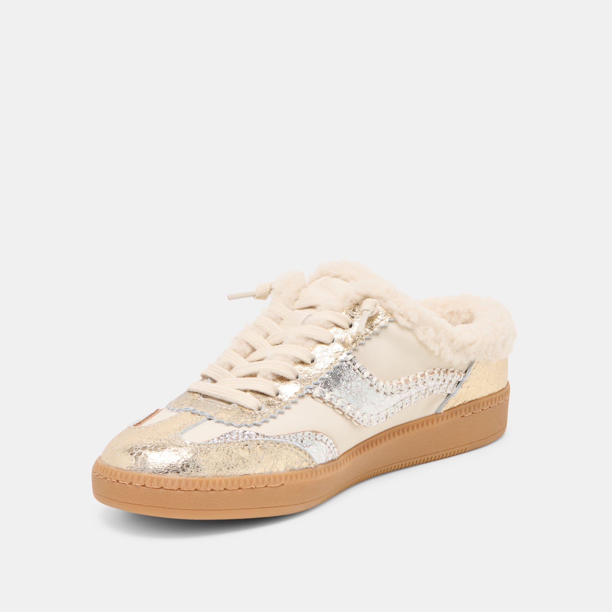 Dolce Vita SHOES | Notice Slide Plush Silver Gold Crackled Leather Sneakers