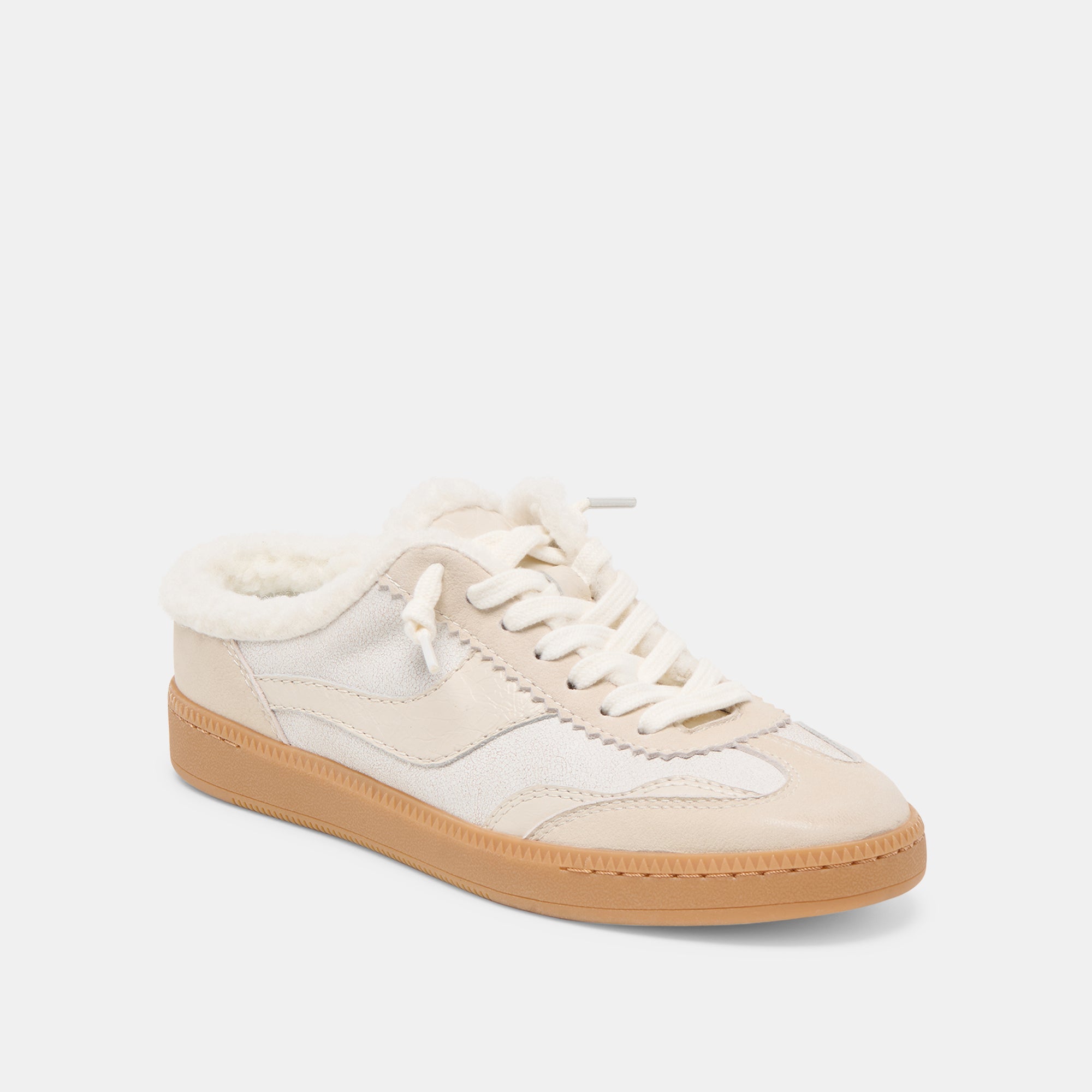 Dolce Vita SHOES | Notice Slide Plush Off White Crackled Leather Sneakers