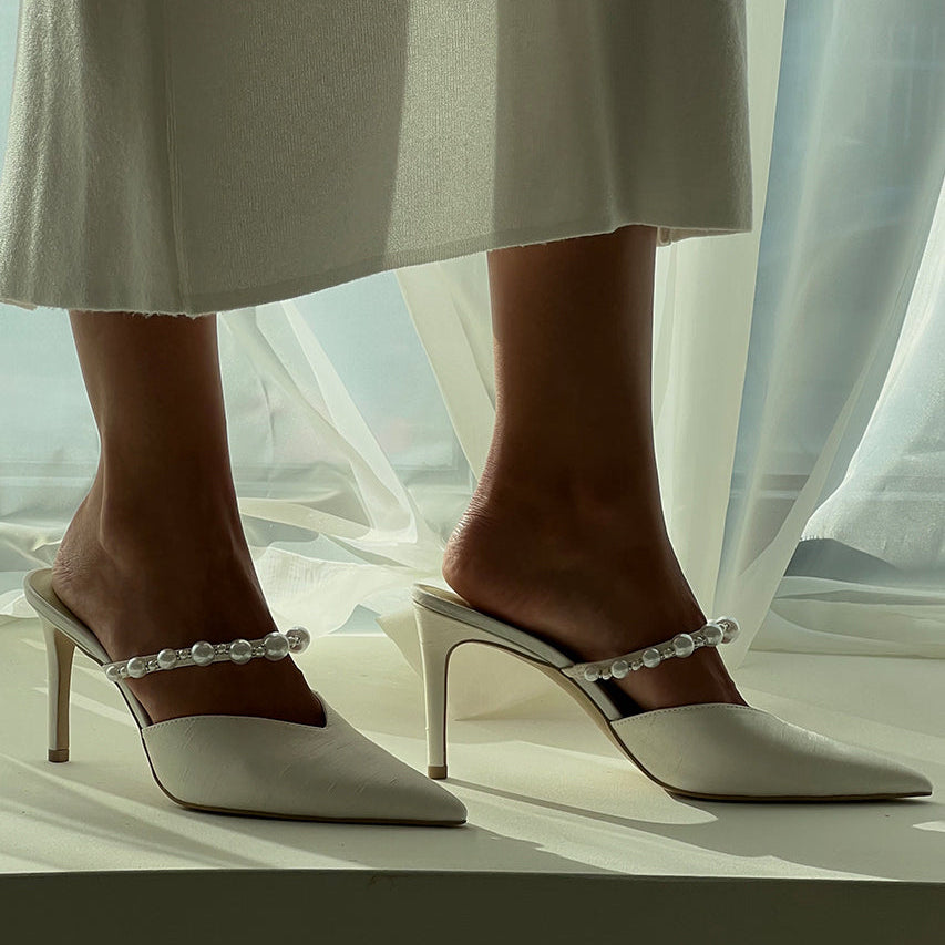 Dolce Vita SHOES | KANIKA Pearl Heels Vanilla Silk | Vanilla Silk Pearl Tapered Heels
 – Dolce Vita