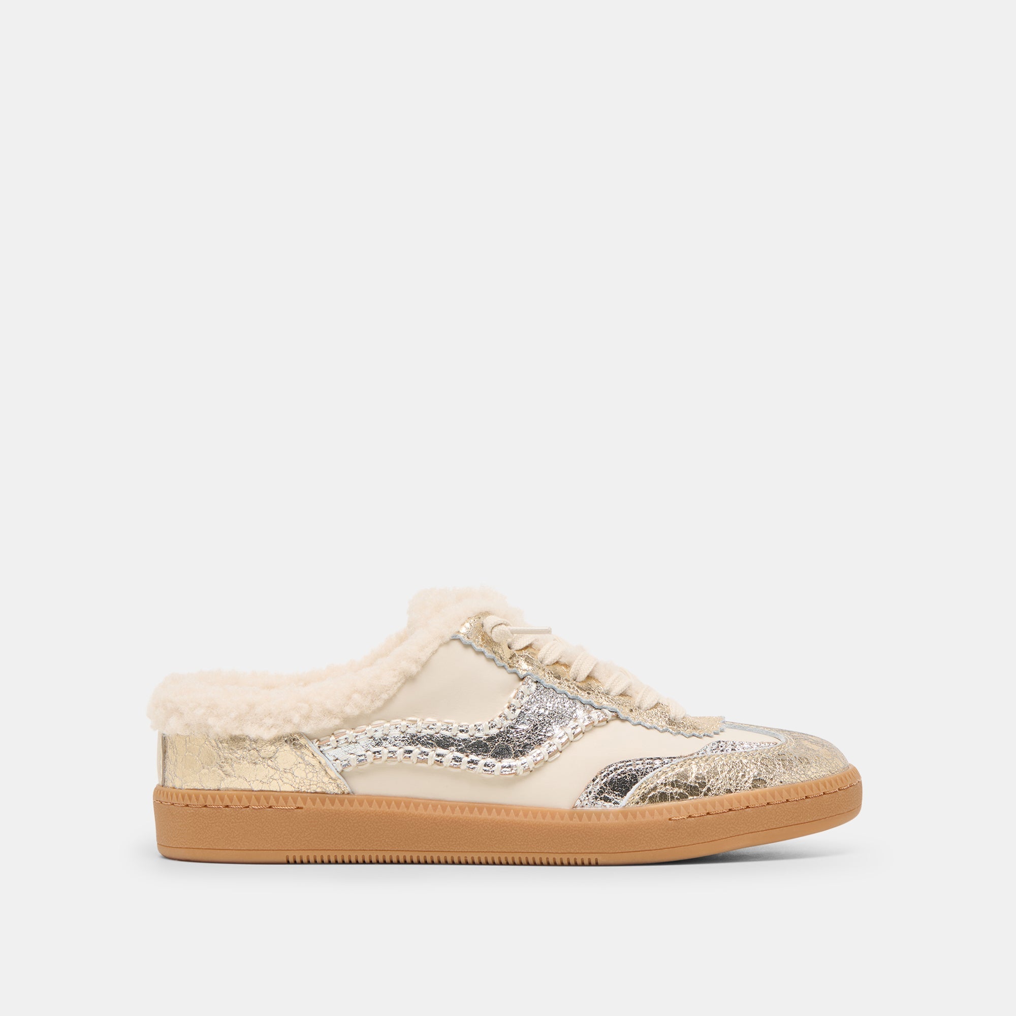 Dolce Vita SHOES | Notice Slide Plush Silver Gold Crackled Leather Sneakers