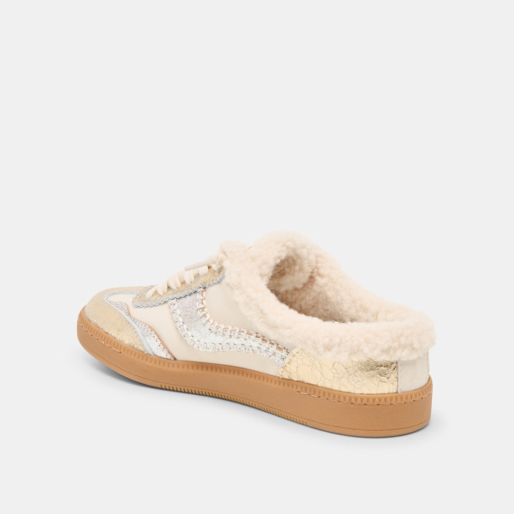 Dolce Vita SHOES | Notice Slide Plush Silver Gold Crackled Leather Sneakers