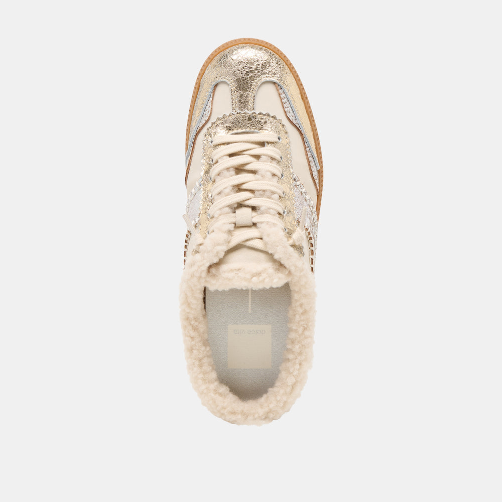 Dolce Vita SHOES | Notice Slide Plush Silver Gold Crackled Leather Sneakers