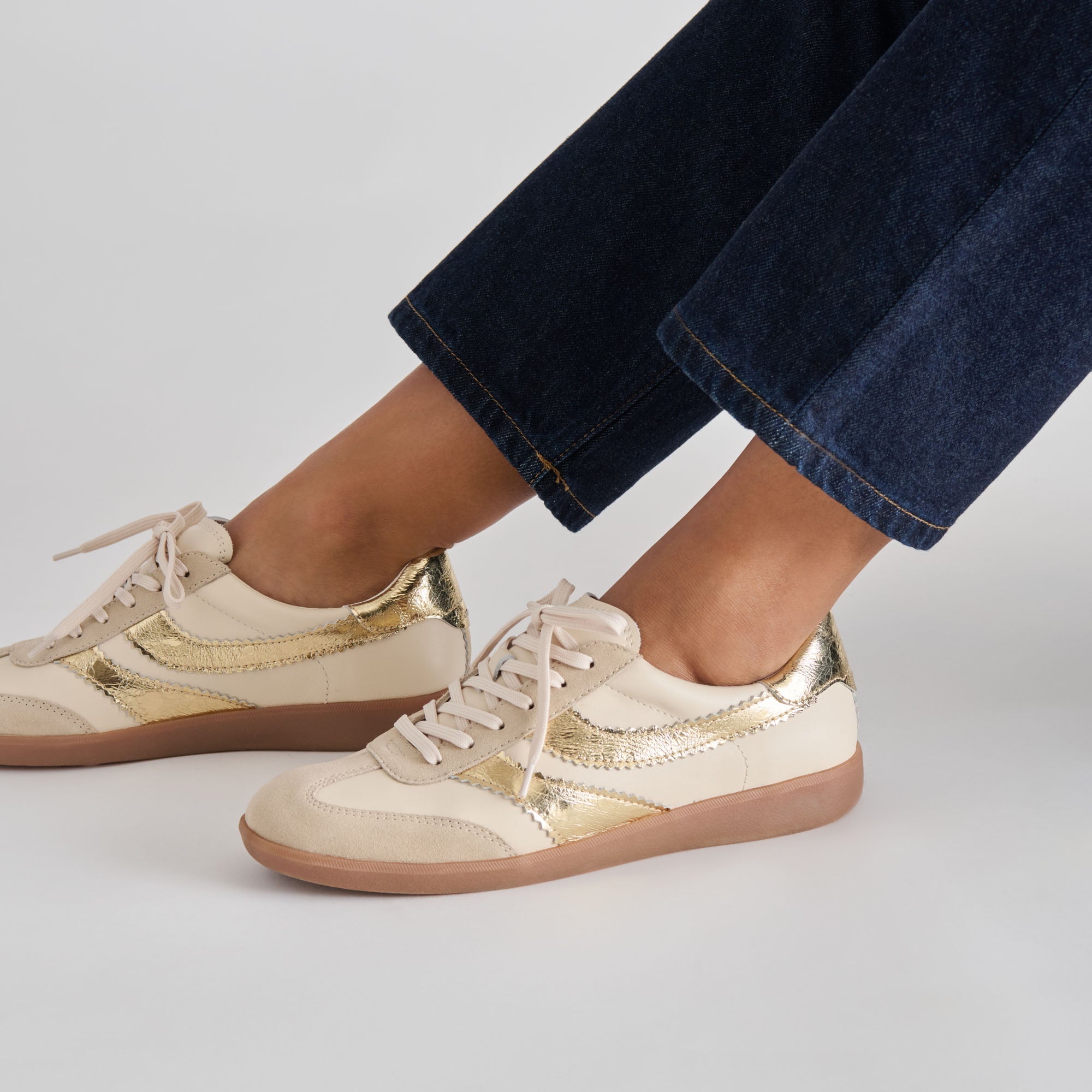 Dolce Vita SHOES | Merit White Gold Leather Sneakers