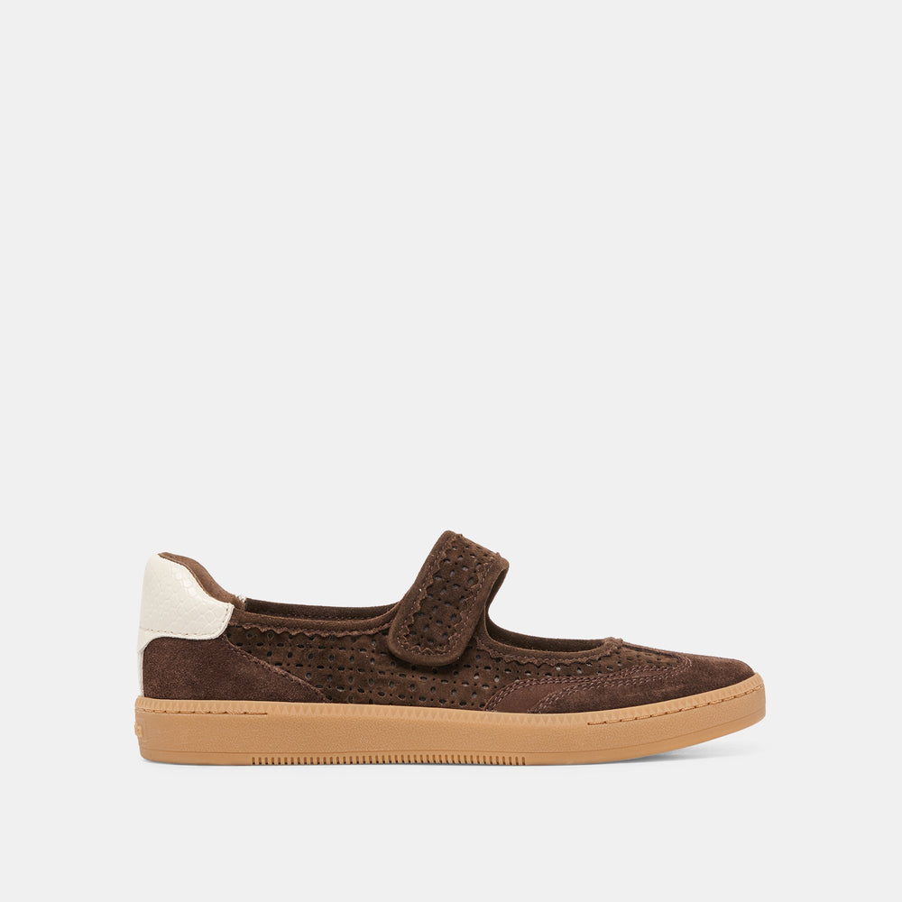 Dolce Vita SHOES | NANET Dk Brown Perforated Suede Mary-Jane Ballet Sneakers
