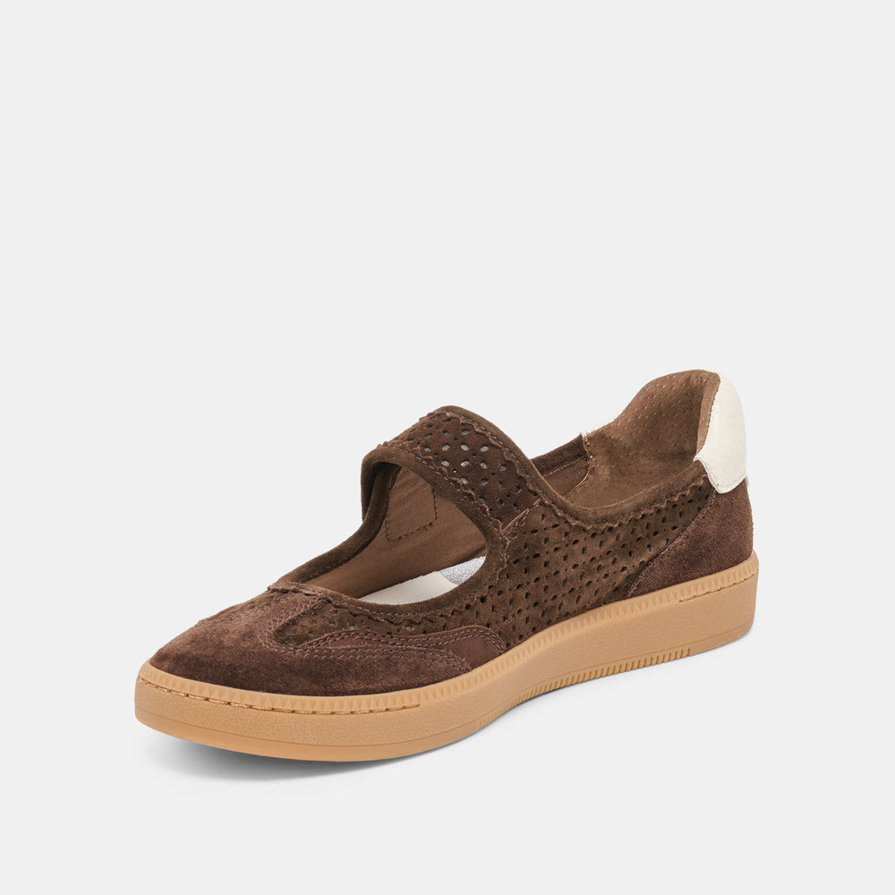 Dolce Vita SHOES | NANET Dk Brown Perforated Suede Mary-Jane Ballet Sneakers