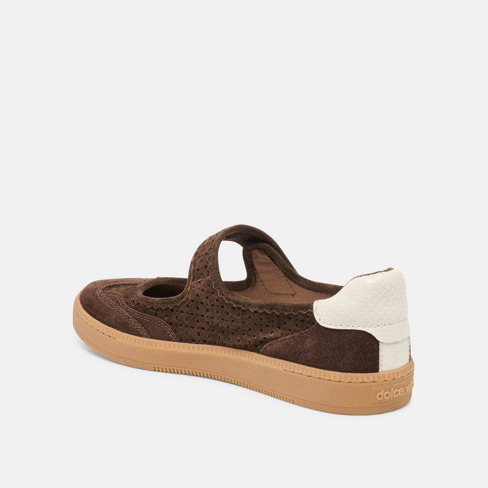 Dolce Vita SHOES | NANET Dk Brown Perforated Suede Mary-Jane Ballet Sneakers