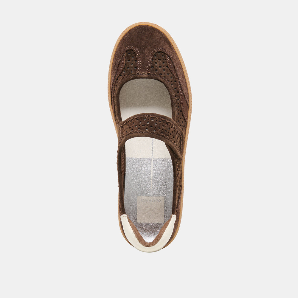 Dolce Vita SHOES | NANET Dk Brown Perforated Suede Mary-Jane Ballet Sneakers