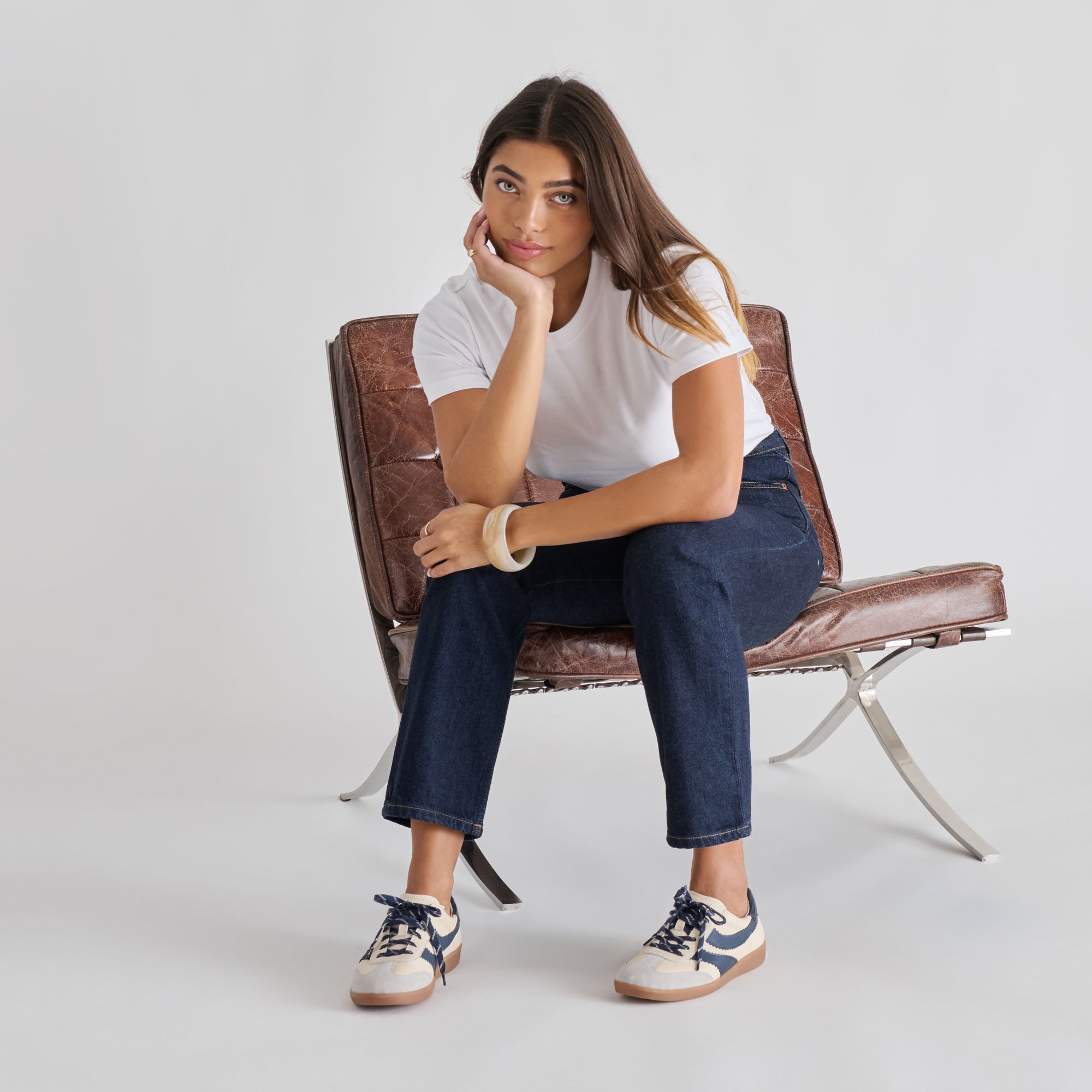 Dolce Vita SHOES | Merit White Navy Leather Sneakers