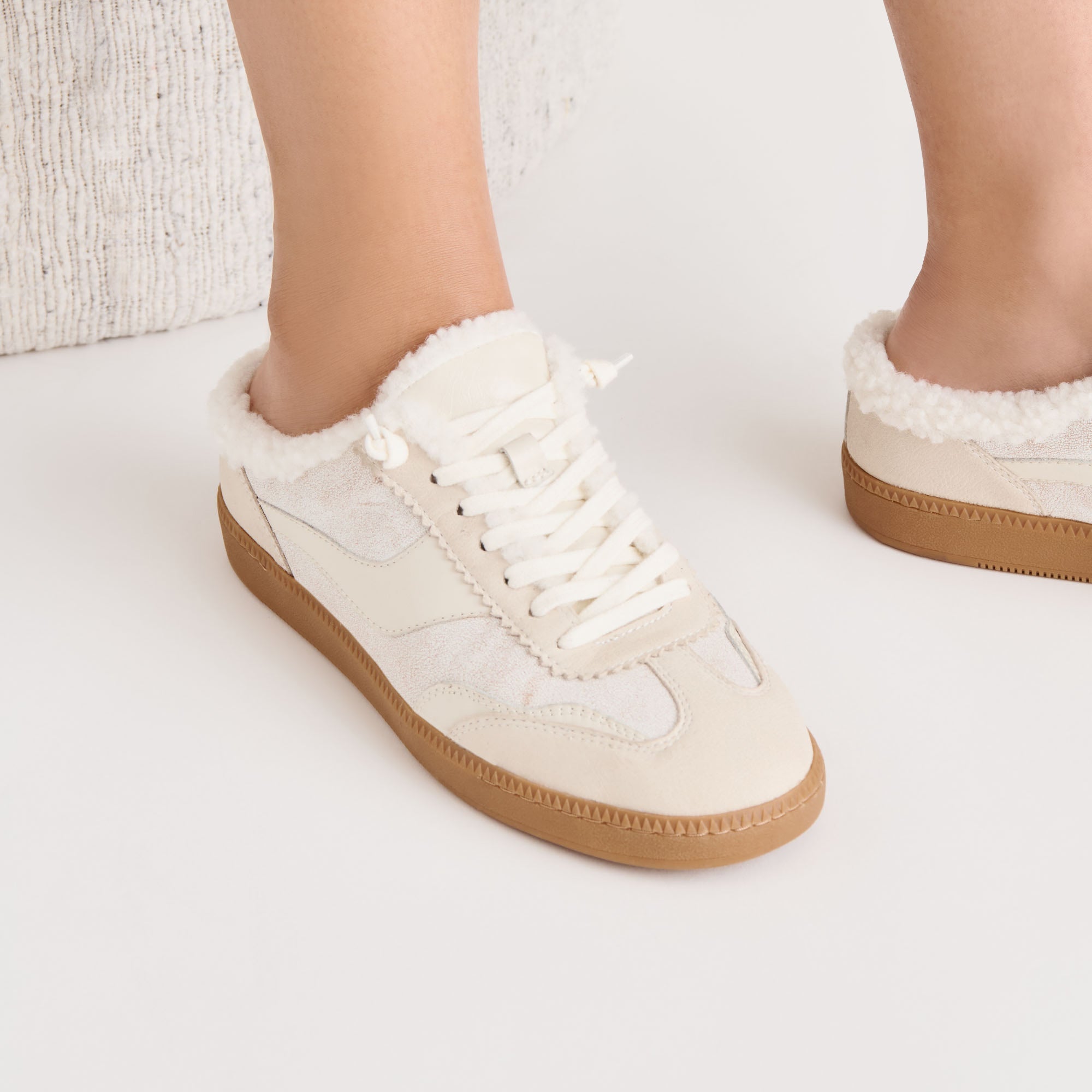 Dolce Vita SHOES | Notice Slide Plush Off White Crackled Leather Sneakers