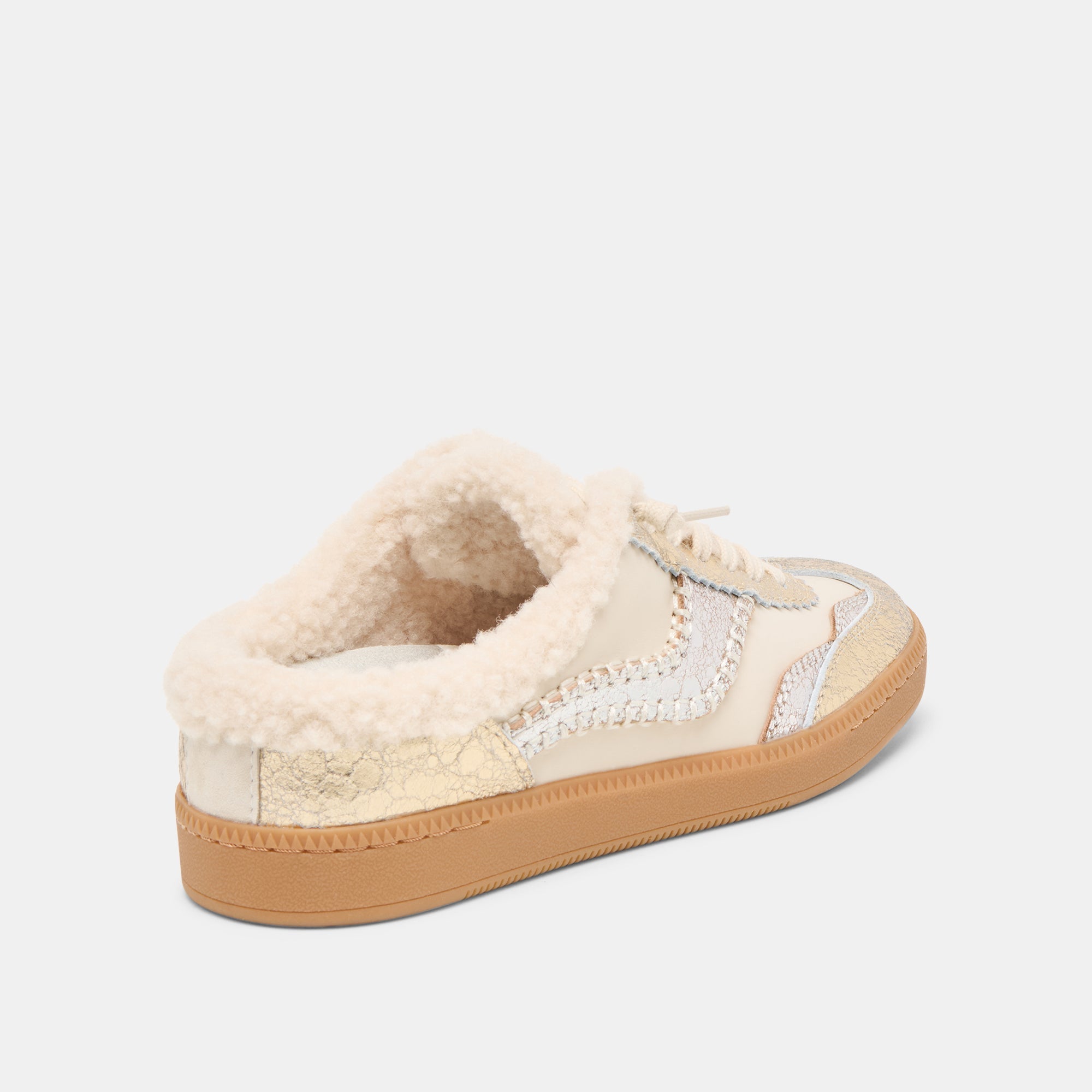 Dolce Vita SHOES | Notice Slide Plush Silver Gold Crackled Leather Sneakers