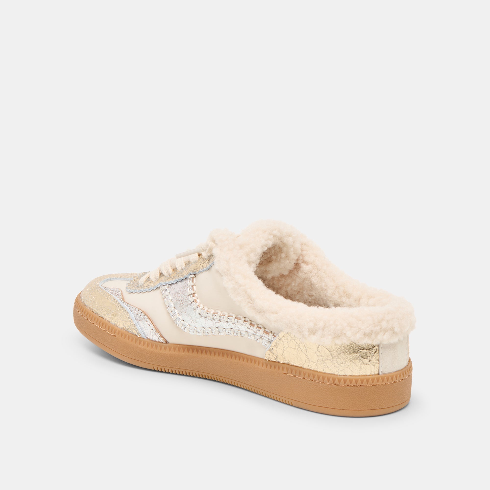 Dolce Vita SHOES | Notice Slide Plush Silver Gold Crackled Leather Sneakers