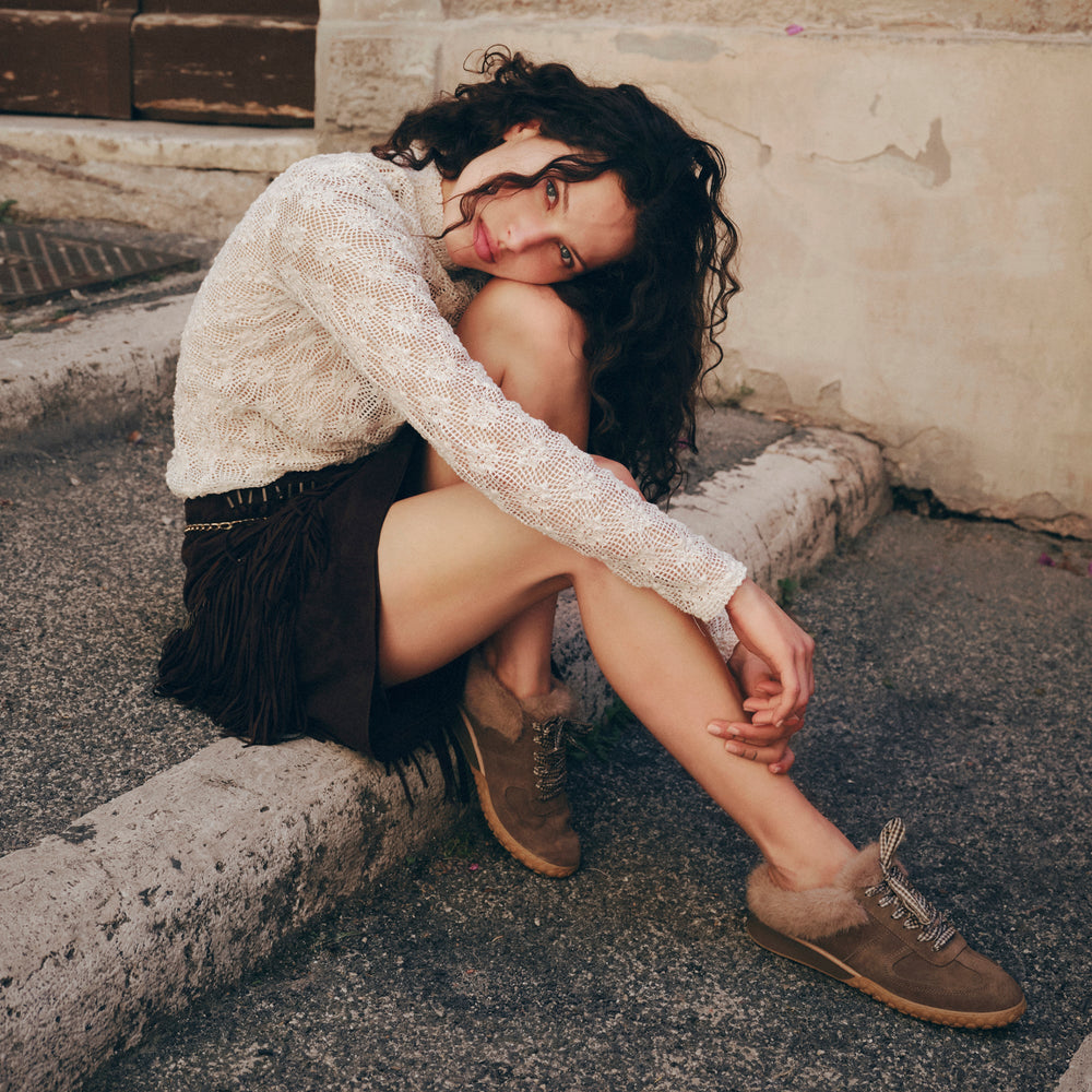 Dolce Vita SHOES | Izzey Plush Olive Suede Sneakers