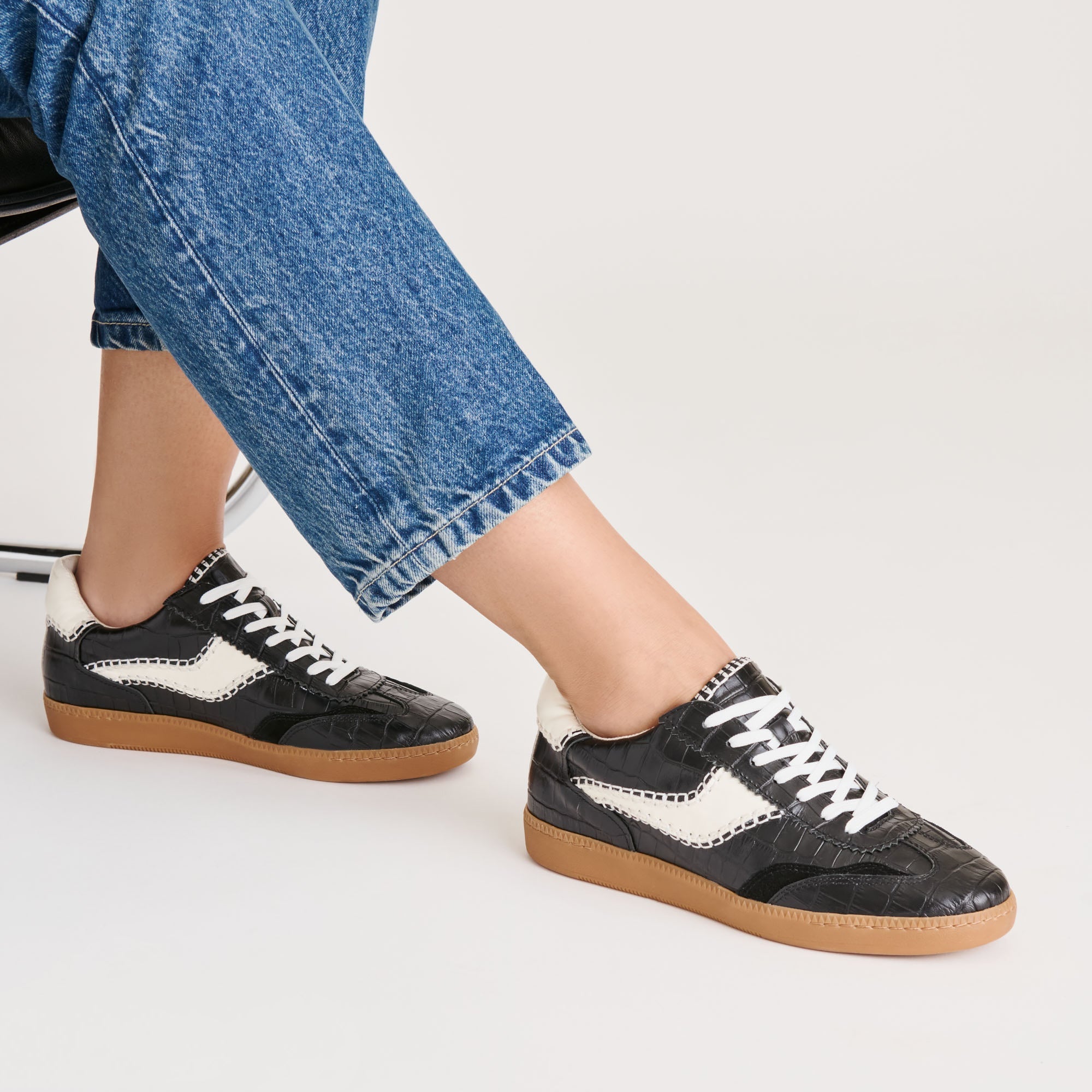 Dolce Vita SHOES | NOTICE STITCH SNEAKERS NOIR CROCO EMBOSSED LEATHER
 – Dolce Vita