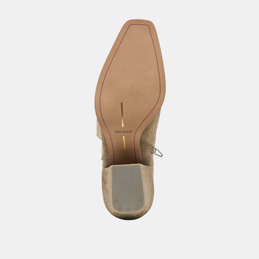 Dolce Vita SHOES | LUNI Taupe Suede Knee-High Pointed Toe Western Boots