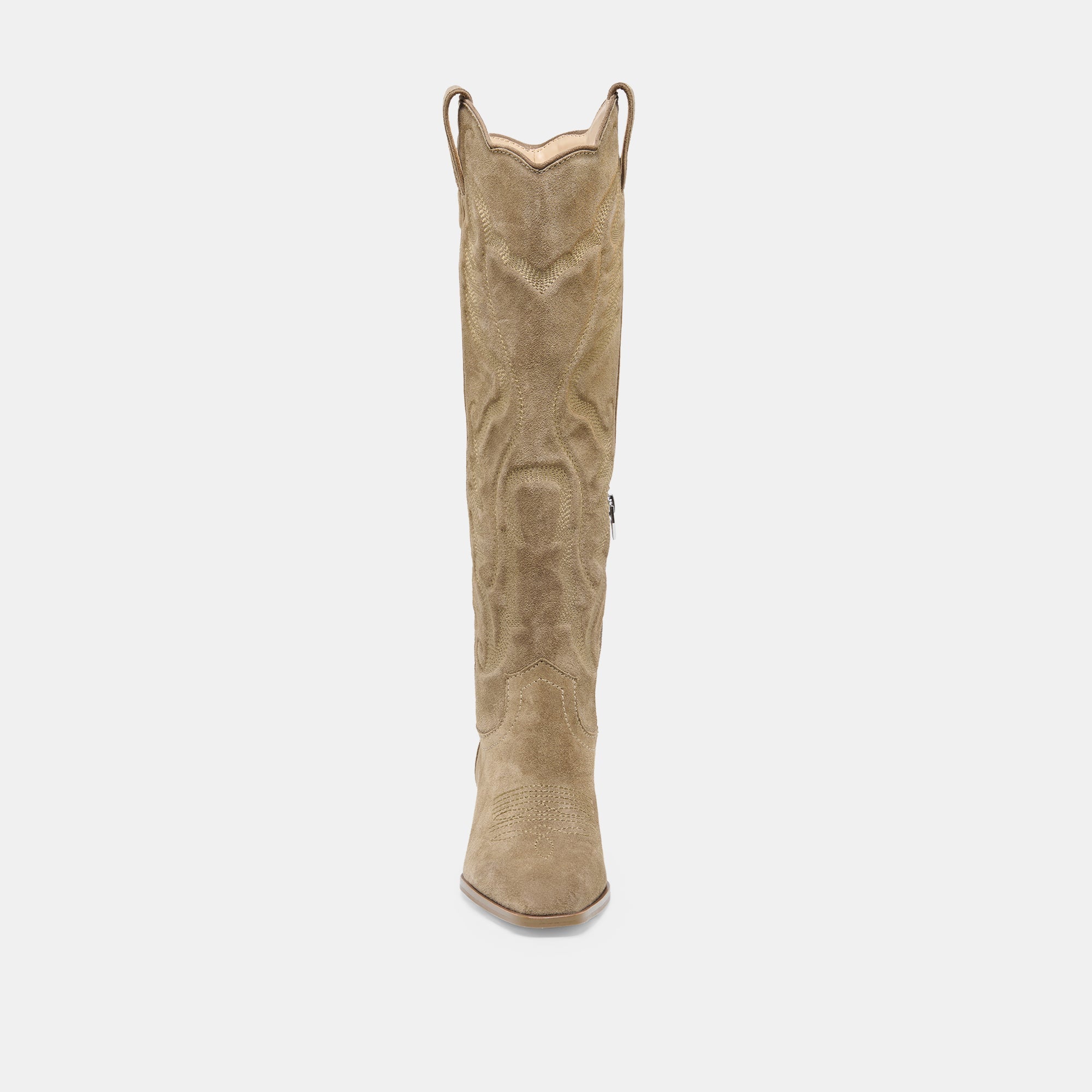 Dolce Vita SHOES | LUNI Taupe Suede Knee-High Pointed Toe Western Boots